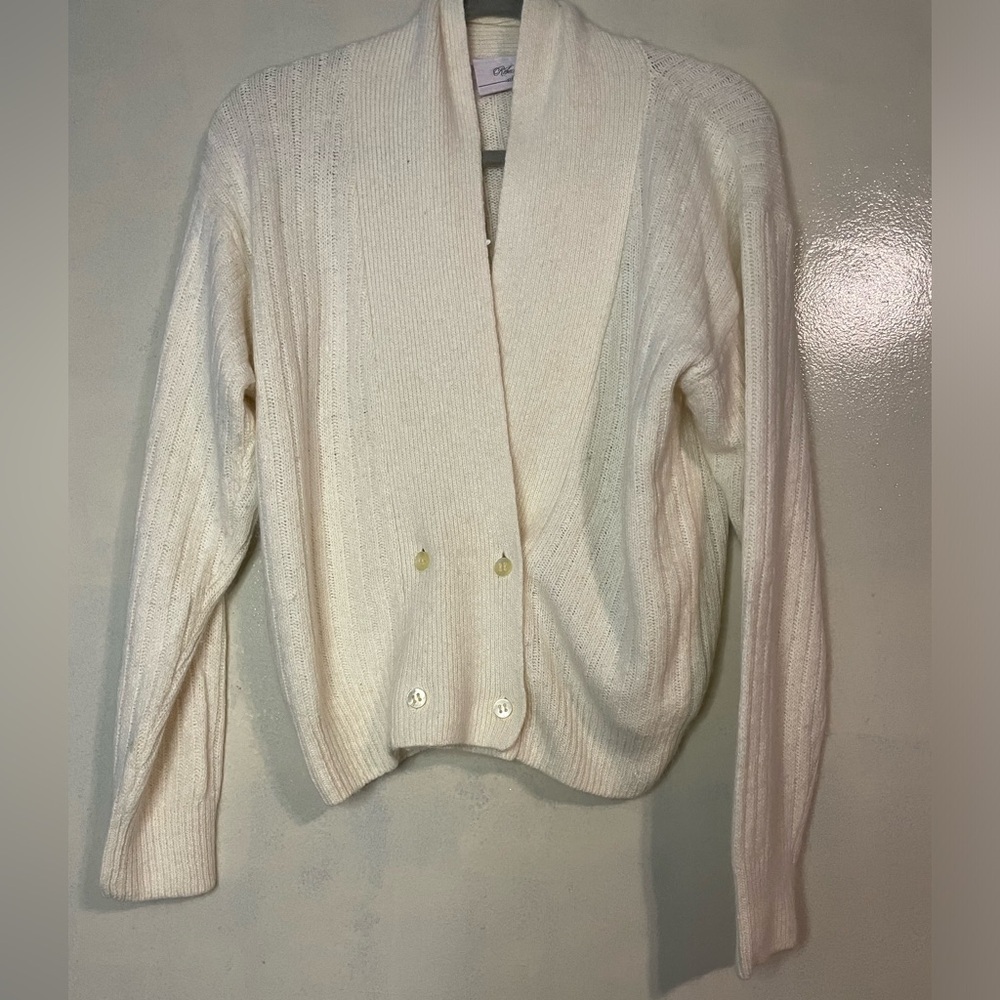 VTG rebecca lynn women’s cardigan sweater buttons silk rabbit hair wool sz PL